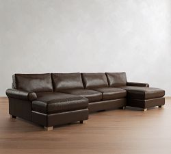 PB Comfort Modern Roll Arm Leather Double Chaise Sectional (135"&ndash;170")