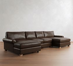 PB Comfort Modern Roll Arm Leather Double Chaise Sectional (135"&ndash;170")