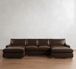 PB Comfort Modern Square Arm Leather Double Chaise Sectional (129"&ndash;164")
