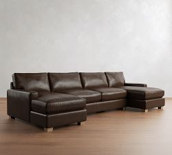 PB Comfort Modern Square Arm Leather Double Chaise Sectional (129"&ndash;164")