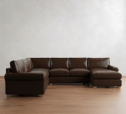 PB Comfort Modern Roll Arm Leather 4-Piece Chaise Sectional (137")