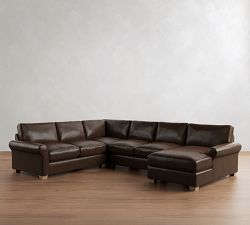 PB Comfort Modern Roll Arm Leather 4-Piece Chaise Sectional (137")