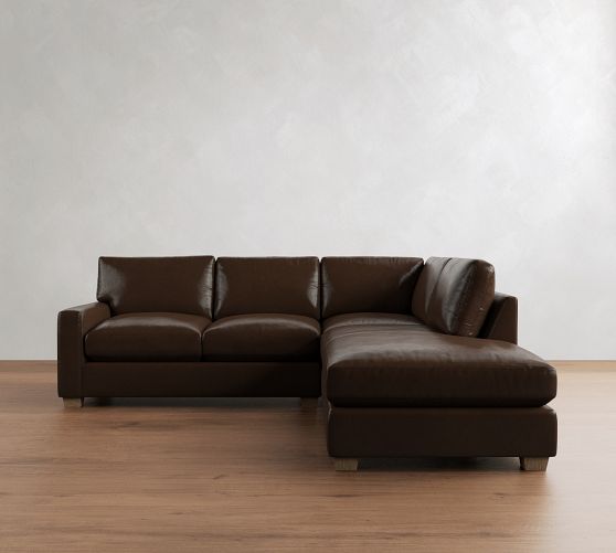 PB Comfort Modern Square Arm Leather 3-Piece Bumper Sectional (106") by Pottery Barn