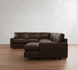 PB Comfort Modern Square Arm Leather 4-Piece Chaise Sectional (134")