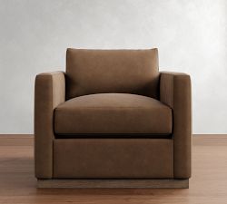 Carmel Slim Arm Leather Wood Base Chair