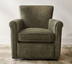 Irving Roll Arm Leather Swivel Chair