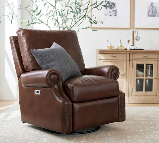 James Roll Arm Leather Power Swivel Glider Recliner by Pottery Barn