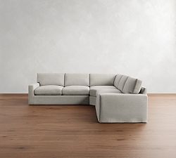 PB Comfort Modern Square Arm Slipcovered 3-Piece L-Shaped Wedge Sleeper Sectional (119")