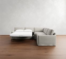 PB Comfort Modern Square Arm Slipcovered 3-Piece L-Shaped Wedge Sleeper Sectional (119")