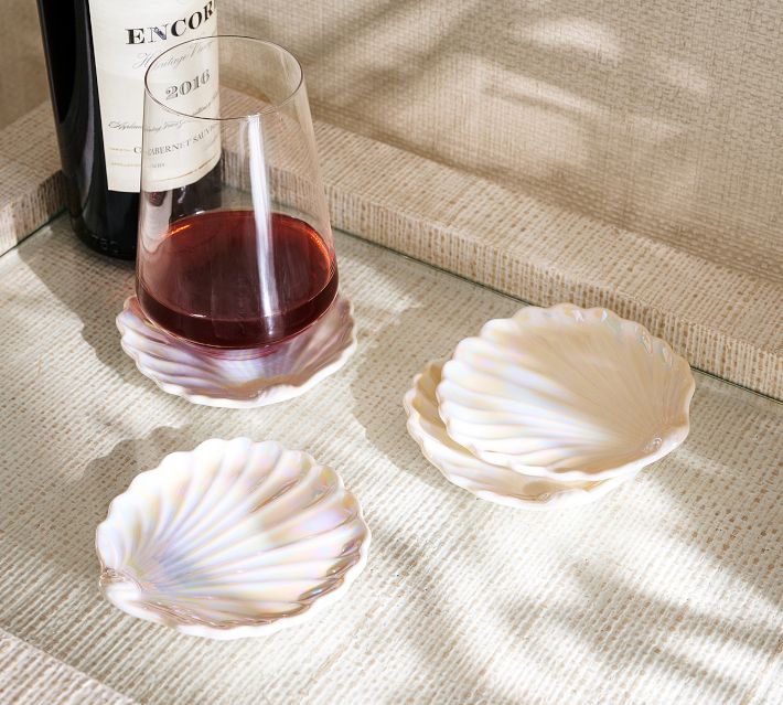 Pearlescent Shell Stoneware Coasters - Set of 4 | Pottery Barn