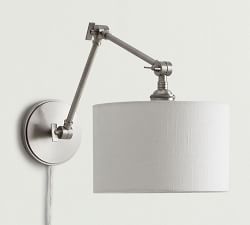 Linen Drum Shade Plug-In Articulating Sconce (15'')