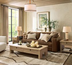 Powell Leather &amp; Linen Drum Pendant (24")