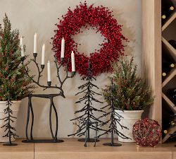 Lit Faux Red Berry Wreath &amp; Garland