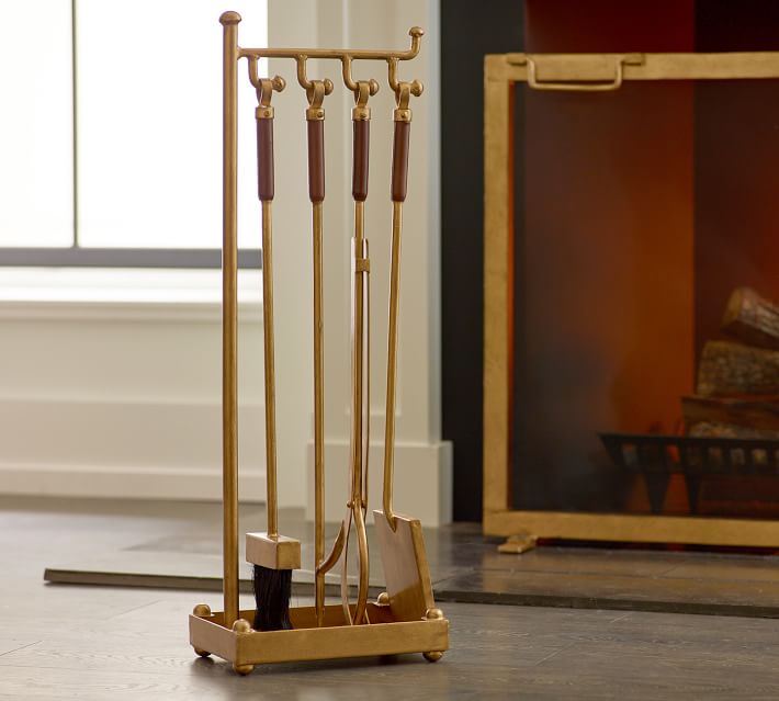 アンティーク瓶　3点SET くるみの木　クランクマルチェロ　ピーターアイビー Industrial 5-Piece Fireplace Tool Set | Pottery Barn