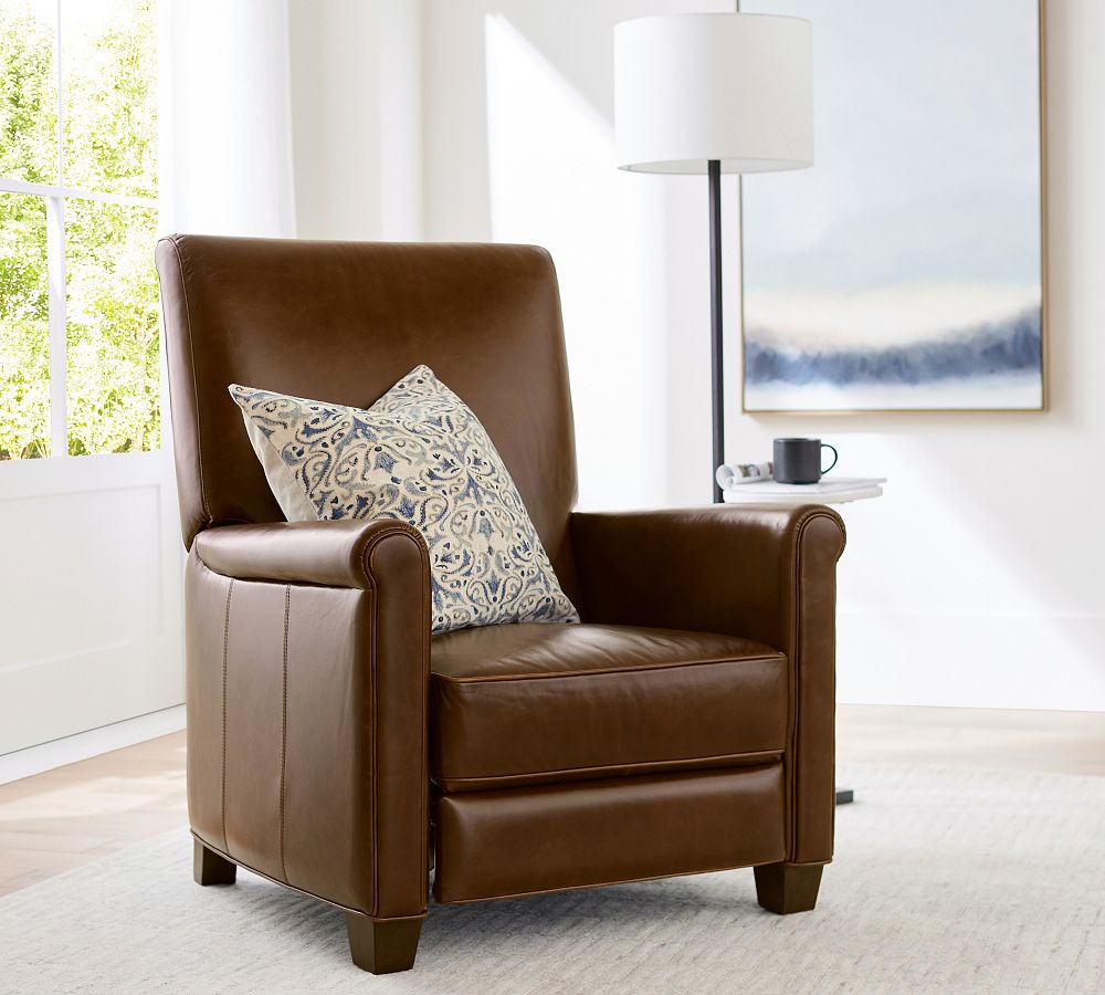 Irving Roll Arm Leather Recliner by Pottery Barn