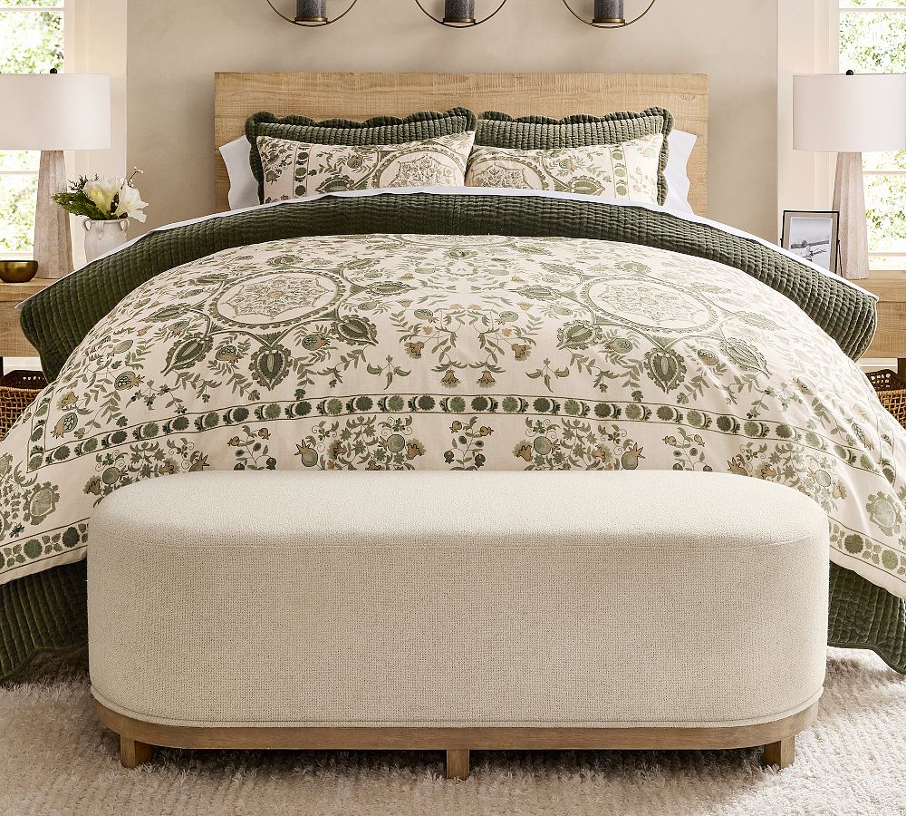 Jake Upholstered Wood Base Bench (32"-56") by Pottery Barn