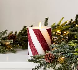 Premium Flickering Flameless Wax Pillar Candles - Candy Striped