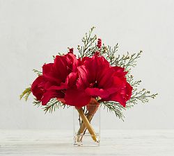 Faux Amaryllis Composed Arrangement - Red