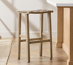 Fenton Woven Backless Leather Stool