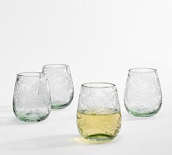 Etched Floral Recycled Stemless Wine Glasses