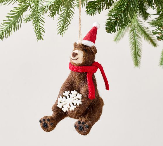 Felt Bear in Santa Hat Ornament