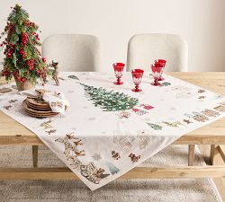 Gingerbread Train Embroidered Cotton Table Throw