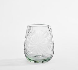 Etched Floral Recycled Stemless Wine Glasses