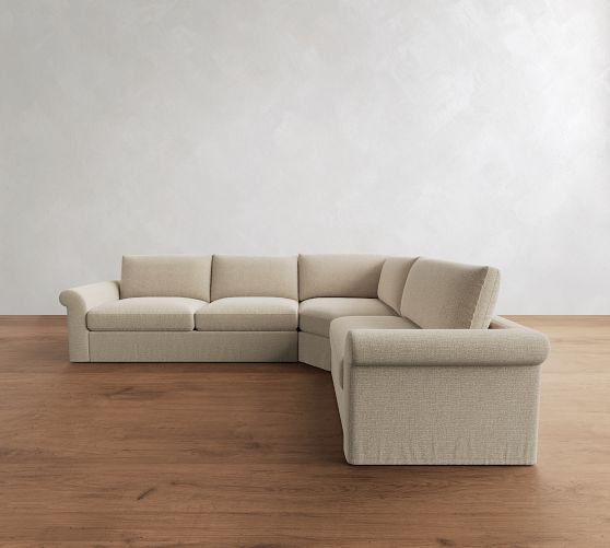 Westwood Roll Arm Slipcovered 3-Piece Wedge Sleeper Sectional (130") by Pottery Barn