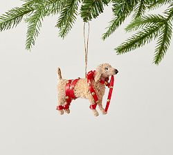 Open Box: Bottlebrush Ornament, Dog Tangled in Ribbon