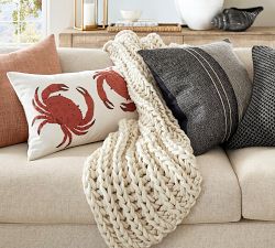 Crab Embroidered Lumbar Pillow Cover