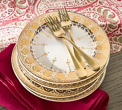 Diwali Gold Pattern Stoneware Salad Plates - Set of 4