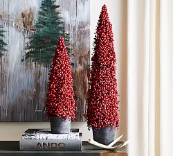 Faux Potted Berry Cluster Cone Trees