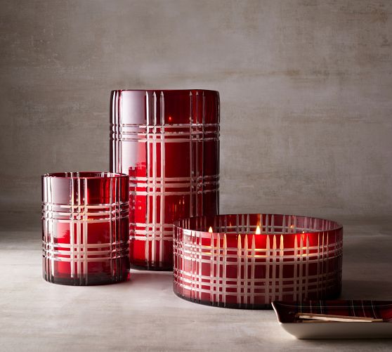 Stewart Plaid Cut Glass Hurricane Candle Holder