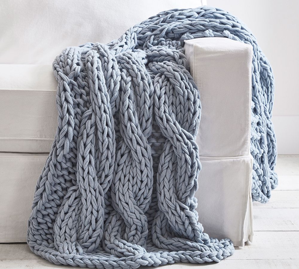 Colossal Handknit Throw - Chambray, 44" x 56"