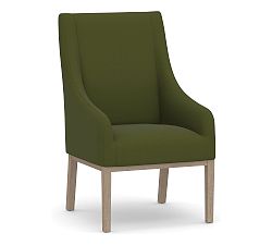 Open Box: York Upholstered Dining Armchair - Seadrift Legs, Performance Everyday Velvet, Fern