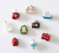 Mercury Glass Travel Inspired Ornaments - Set of 9