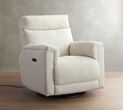 Open Box: Dream Square Arm Upholstered Deluxe Power Swivel Recliner, Bronze Buttons, Down Blend Wrapped Cushions, Performance Boucle - Oatmeal