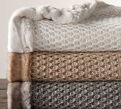 Crochet Knit Fur Trim Throw