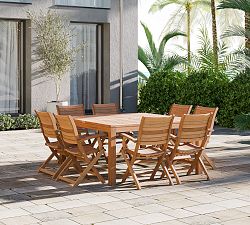 Saldano 9-Piece Teak Square Dining Table with Maya Folding Dining Armchair Set