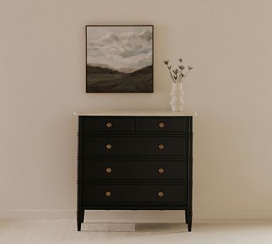 black dresser with marble top Benjara Yoh 47 Inch Tall 4 Drawer Dresser Chest with Marble Top, Metal  Knobs, Black main image 1