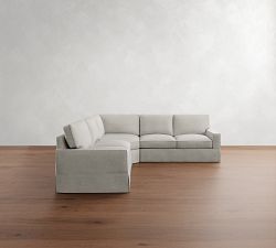 PB Comfort Square Arm Slipcovered 3-Piece L-Shaped Wedge Sleeper Sectional (119")