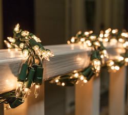 9' Clear Incandescent Garland Lights With Green Wire