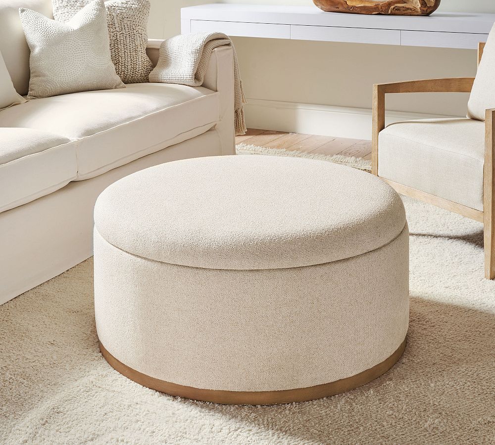 Lawton Round Upholstered Ottoman by Pottery Barn