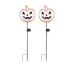 Pumpkin LED Solar Stakes - Set of 2