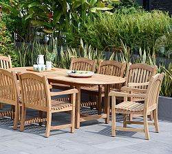 Nassau 9-Piece Teak Oval Outdoor Table &amp; Placid Teak Dining Armchair Set