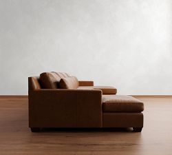 York Square Arm Deep Seat Leather Double Chaise Sectional (112"-132")