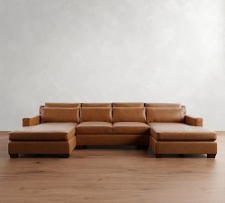 York Square Arm Deep Seat Leather Double Chaise Sectional (112"-132")