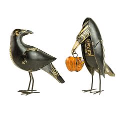 Recycled Iron Crows with Pumpkin - Set of 2