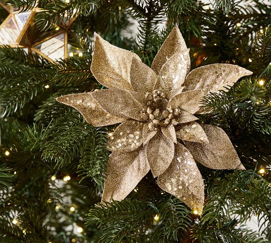 Gold Glitter Poinsettia Tree Pick - Set of 5