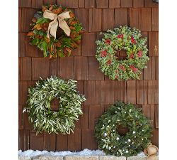 Live Magnolia Leaf Wreath with Burlap Bow